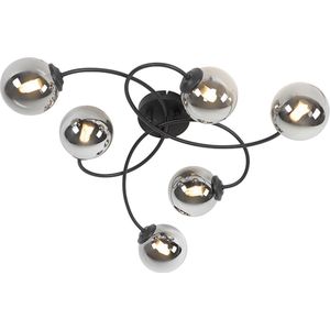 QAZQA athens - Moderne Plafondlamp - 6 lichts - L 520 mm - Zwart - Woonkamer | Slaapkamer | Keuken