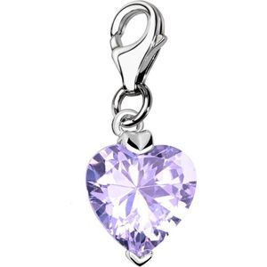 Quiges – 925 - Zilver – Charm - Bedel - Hanger - Kristal Zirkonia Hart Paars - met – sterling - zilver - karabijnslot - geschikt - voor - Bedelarmband HC381