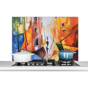 Spatscherm Keuken - Kookplaat Achterwand - Spatwand Fornuis - 100x65 cm - Abstract - Kunst - Schilderij - Kleuren - Aluminium - Wanddecoratie - Muurbeschermer - Hittebestendig