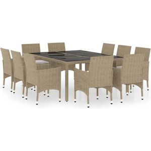 vidaXL 11-delige Tuinset poly rattan beige Tuinsets - Buitendecoratie - Lounge Set - Eetkamerset - Bistro Set