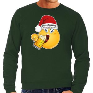 Bellatio Decorations Foute Kersttrui/sweater voor heren - bier - groen - grappig - emoji XXL