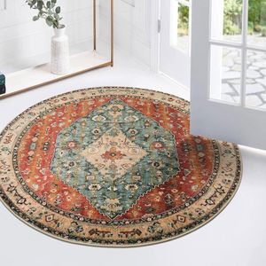 Boho Tribal Rond Tapijt 90 cm, Boheems Zacht Antislip Wasbaar Laagpolig Slaapkamertapijt, voor Entree Binnen Woonkamer Kinderkamer