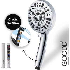 GOODD® Monaco - Douchekop - Handdouche - Met 2 Filters - Chroom - 10 Standen - Waterbesparend - Regendouche - Zilver