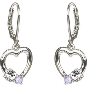 Traveller Oorbellen Meisje - Violet & Wit - Hartje Cara - Zilverkleurig - Zilver 925 - Kristal - Preciosa Crystals - Oorhangers 30 mm - Geplatineerd - 545209