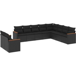 vidaXL 10-delige Loungeset - Poly Rattan Zwart