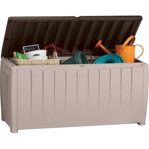 Opbergbox Tuinkussenbox Novel 340 L kunststof beige-bruin met deksel Opbergbox Tuinkussenbox