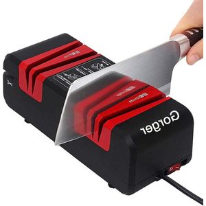 Keuken Messenslijper - Elektrisch en Handmatig Slijpen - Met een laag Bedekt Diamant - Antislipbasis - 3 in 1 - Voor Keukenmessen Scharen Schroevendraaiers - Zwart