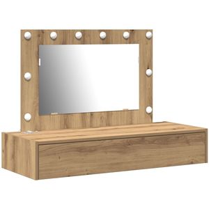vidaXL - Wand - Kaptafel - met - LED - Lichten - Ambachtelijk - Eiken