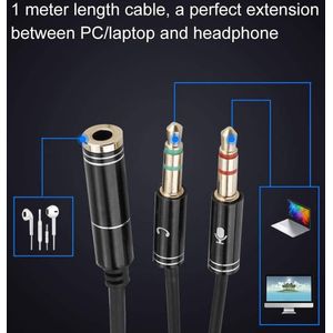 Hoofdtelefoon Microfoon Splitter Adapter 3,5 mm Vrouwelijk naar Dubbele 3,5 mm Mannelijk - Verlengkabel voor Luidspreker PC Laptop