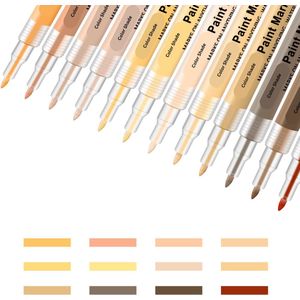 Acrylstiften & Acrylmarkers Set - DIY Acrylverf Kit - Kleuren op Nummer voor Volwassenen - Pen & Marker Penselen Kit - 12 Stuks