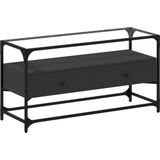 vidaXL - Tv-meubel - met - glazen - blad - 98x35x51 - cm - bewerkt - hout - zwart