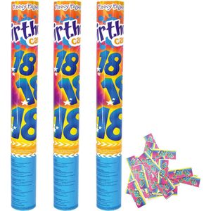 Set van 3 confetti shooters - VERJAARDAG 18 JAAR - lengte 40 cm - met bedrukte confetti 18 jaar - reikwijdte 5-6 meter hoog