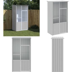 vidaXL Vogelkooi 115x78x200 cm gegalvaniseerd staal grijs - Vogelkooi - Vogelkooien - Vogelhuisje - Volière