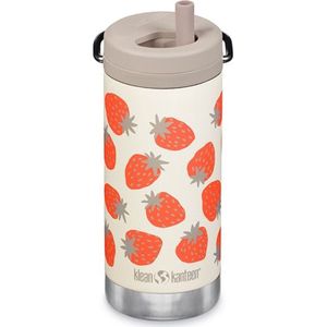 Klean Kanteen schoolbeker, TwistCap Straw, 355 ml RVS - Aardbei - Strawberry - Drinkfles met rietje