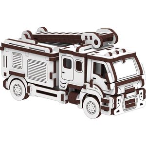 Mr. Playwood Fire Truck - 3D houten puzzel - Bouwpakket hout - DIY - Knutselen - Miniatuur - 86 onderdelen