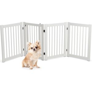 COSTWAY Afsluitrooster voor honden, 76 cm hoog, 4 panelen, beschermrooster van hout met poort, traphek, kinderrooster, inklapbaar, flexibel deurbeschermingsrooster, wit
