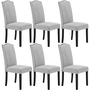 Rootz Set van 6 Eetkamerstoelen - Ergonomische stoelen - Stijlvolle zitplaatsen - Comfortabel, duurzaam, vloerveilig - Linnen en massief hout - 47 cm x 103 cm x 63 cm