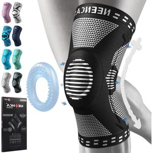 Kniebrace Kniecompressie Sleeve Ondersteuning met Patella Gel Pad en Side Spring Stabilizers voor Hardlopen Meniscus Scheur Zwart Large