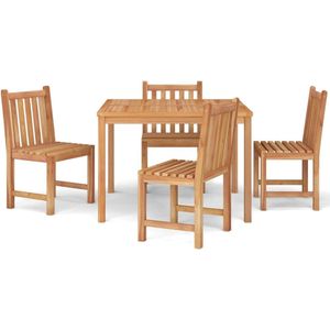 vidaXL Tuinset - 5-delig - Massief Teakhout Eetkamer Set - Teak Hout - Tuinset - Buitendecor - Terrasdecor