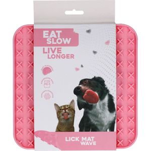 Eat Slow Live Longer Likmat Golf - 20 x 20 cm - Anti-schrok Mat - Slowfeeder - Snuffelmat - 100% siliconen - Vaatwasserbestendig - Voor Hond of Kat - Roze