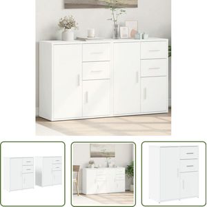The Living Store Dressoirs 2 st 60x31x70 cm bewerkt hout wit - Dressoir - Commode - Opbergkast - Woonkamer Decoratie - Houten Dressoir