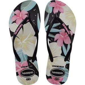 Havaianas Slim Floral Dames Slippers - Zwart/Roze - Maat 41/42