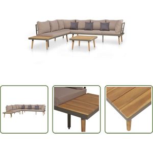 The Living Store Houten Loungeset - 4-delig - Acaciahout - Stalen Frame - Bruin/Grijs