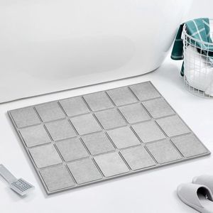 Silicagoer badmat, steen, sneldrogend, natuurlijke douchemat, omwikkeld met antislip siliconen weefsel, badmat, 60 x 39 cm, super absorberend, badkamermat (donkergrijs)