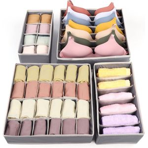 Opvouwbare lade-organizer, vlies, 4 stuks, open opbergdozen voor sokken, kast, beha, sokken, babykleding, stropdassen, sjaals, cosmetica, grijs