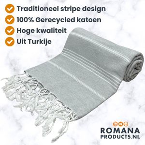 Romana Products Stripe Hamamdoek - Baddoek - Strandlaken - Saunalaken - 100cm x 180cm - Lichtgrijs
