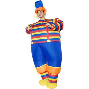 KIMU® Opblaas Kostuum Clown Streepjes - Opblaasbaar Pak - Clownspak Mascotte Opblaaspak - Opblaasbare Nar Volwassenen Dames Heren Festival
