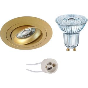 LED Spot Set - OSRAM Parathom PAR16 940 36D - Proma Alpin Pro - GU10 Fitting - Dimbaar - Inbouw Rond - Mat Goud - 3.7W - Natuurlijk Wit 4000K - Kantelbaar - Ø92mm