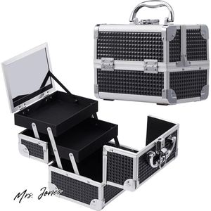 Mrs. Jones Premium Collection Make-up Cosmeticabox - Sieraden-opbergkast - Spiegel - Zwart - Klein
