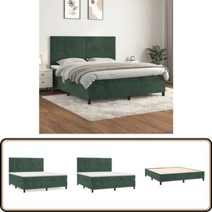 vidaXL Boxspring Fluweel Donkergroen 180x200 cm Boxspringbed - Fluweel Bed - Velvet Bed - Tweepersoons Bed - Groot Bed