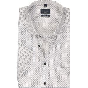 OLYMP modern fit overhemd - korte mouw - popeline - wit met beige en blauw dessin - Strijkvrij - Boordmaat: 46