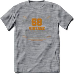 58 Jaar Legend T-Shirt | Goud - Zilver | Grappig Verjaardag Cadeau | Dames - Heren | - Donker Grijs - Gemaleerd - S