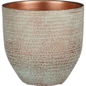 Mica Decorations - Plantenpot/bloempot - terracotta - koper/wit flakes relief- D20/H18 cm