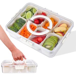 Snackbox Met Vakken Snack Box Snackplaat Deksel Opbergdoos Keuken Kinderen Boterbrooddoos Accessoires Keuken Containers Crisper Voedsel Opslag Snoep Fruit Nuts Eetbak Tray