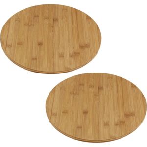 2x stuks draaiende serveerplanken bamboehout 35 cm - Pizza bord bamboe - bamboe draaiplateau