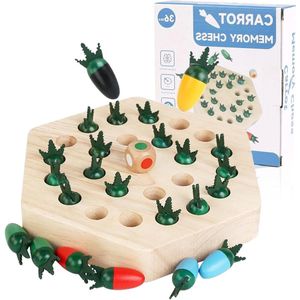 Houten Geheugenspel met Wortels | Schaakspel en Kinderspel | Montessori en Educatief Speelgoed | Bevordert de Concentratie | Familiebordspel en Gezelschapsspel | Geschikt voor Kinderen van 3-5 jaar