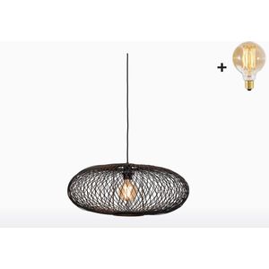 Hanglamp - CANGO - Bamboe - Zwart - 60x25cm - Met LED-lamp