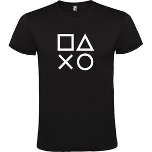 Zwart t-shirt met Playstation Buttons print Wit  size 4XL
