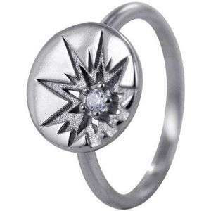 Silventi 9SIL-21545 Zilveren Ring - Dames - Ster - 11 mm Doorsnee - Zirkonia - Maat 52 - Rhodium - Zilver