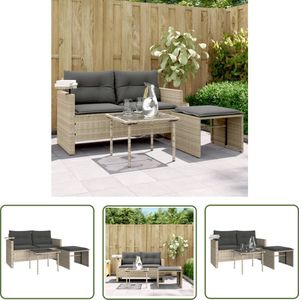 The Living Store Loungeset Lichtgrijs PE-rattan 2-zitsbank - Comfortabel zitkussen - Verstelbaar bijzettafeltje Loungeset - Lounge Set - Tuinbank - Buitendecoratie - Outdoor Furniture - Relaxstoel - Loungebank - Pe Rattan - Grijs