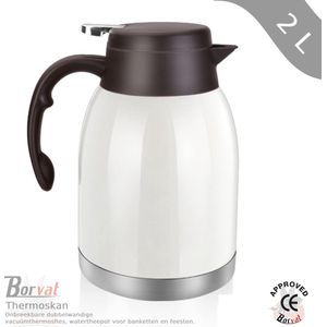 IBBO® - Premium RVS Thermoskan - koffiepot - RVS 304 Vacuüm Ketel - High-End Restaurant - Met Drukknop - Isoleerkan - Wit - 2 Liter