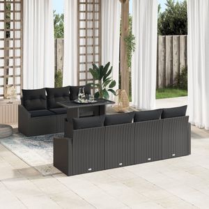 vidaXL - 8-delige - ligbed - set - met - kussens - zwart - poly - rattan