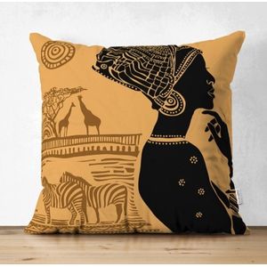 Kussenhoes Velvet - Afrikaanse vrouw - 45x45 - Decoratief Kussensloop -  Aan beide zijdig bedrukt