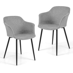 COSTWAY Eetkamerstoelen, set van 2, keukenstoelen met ergonomische rugleuning en brede armleuning, gestoffeerde stoel voor woonkamer, eetkamer, keuken (lichtgrijs)