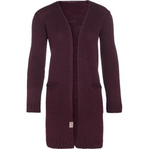 Knit Factory Ruby Gebreid Vest Aubergine - Gebreide dames cardigan - Middellang vest reikend tot boven de knie - Paars damesvest gemaakt uit 10% wol, 5% Alpaca, 10% viscose en 75% acryl - 36/38 - Met steekzakken