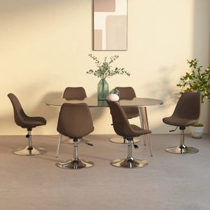 The Living Store Eetkamerstoel Bruin 49 x 45 cm - Comfortabele en duurzame stoel met verstelbare hoogte en 360 graden draaibaar - Verchroomd metalen frame - Set van 6 stoelen